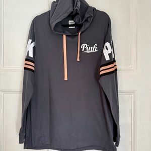 PINK Victoria’s Secret Dark Grey Hooded Long Sleeve Tee - Size L